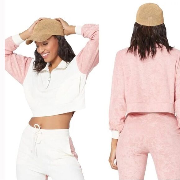 l*space Sweaters - L*Space L Best Life Pullover‎ Pink Cream Terry Sweatshirt Sporty Colorblock New